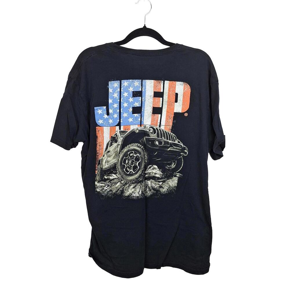 Jeep Graphic T-Shirt Mens Large Black Short Sleeve American Flag Jedco Tee